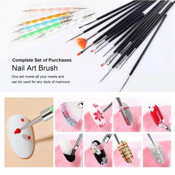 20pcs Nail Art Design Tools, 15pcs Nail Art Brushes Kit with 5pcs Nail Dotting Pens, PINK BLACK WHITE