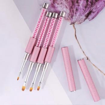 Pink metal nail brush set 15pcs can be customized logo packaging ombre liner gel brush set wholesale