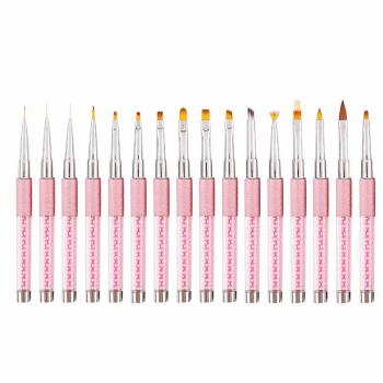 Pink metal nail brush set 15pcs can be customized logo packaging ombre liner gel brush set wholesale