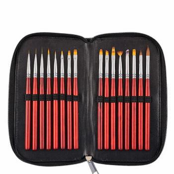 Nail brush set red wooden handle set customized logo packaging style 16 sets ombre liner gel nail brush wholesale
