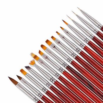 Nail brush set red wooden handle set customized logo packaging style 16 sets ombre liner gel nail brush wholesale