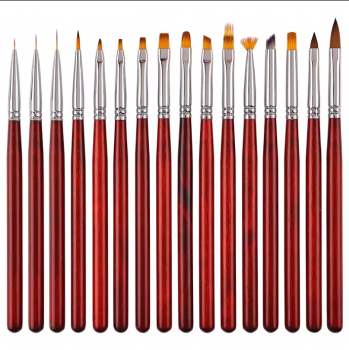 Nail brush set red wooden handle set customized logo packaging style 16 sets ombre liner gel nail brush wholesale