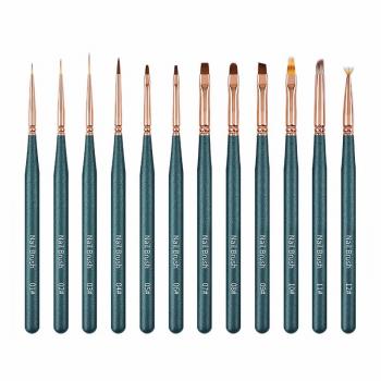 Nail brush customized logo wooden handle nail brush set includes liner ombre oval fan gel pen can be customized wholesale