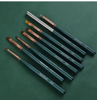 Nail brush customized logo wooden handle nail brush set includes liner ombre oval fan gel pen can be customized wholesale