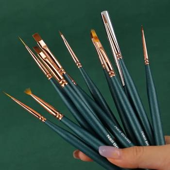 Nail brush customized logo wooden handle nail brush set includes liner ombre oval fan gel pen can be customized wholesale