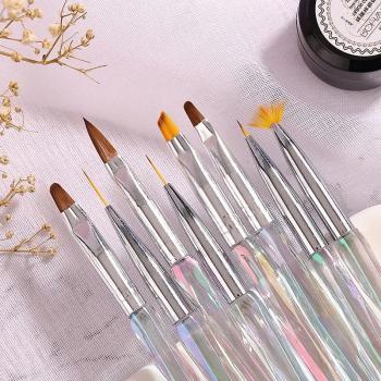 Transparent color crystal acrylic resin brush holder nail brush set 10pcs liner gel ombre oval brush customized logo pack