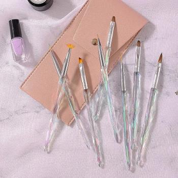 Transparent color crystal acrylic resin brush holder nail brush set 10pcs liner gel ombre oval brush customized logo pack