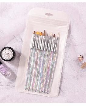 Transparent color crystal acrylic resin brush holder nail brush set 10pcs liner gel ombre oval brush customized logo pack