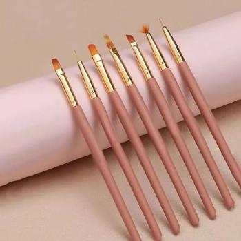 Nail Art Brushes pink brush holder flat oval gel ombre nail brush set 7pcs