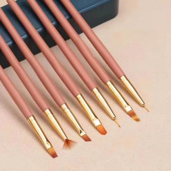 Nail Art Brushes pink brush holder flat oval gel ombre nail brush set 7pcs