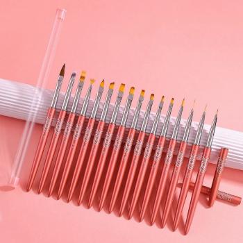 Custom Logo Nail Art Brushes liner ombre flat oval nail brush set 16pcs gel nail brush set