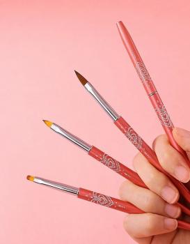 Custom Logo Nail Art Brushes liner ombre flat oval nail brush set 16pcs gel nail brush set