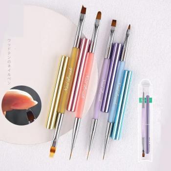 Double Head Acrylic Resin Nail Art Brush Set Can Be Customised Logo Gel Oval Ombre Liner Angled Fan Nail Brush Wholesale