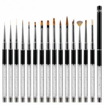 15Pcs Metal Handle Nail UV Gel Brush and Nail Painting Brush Set Nail Art Brushes Kit Private Label