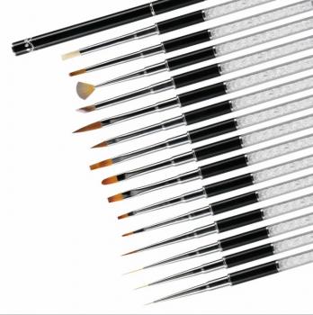 15Pcs Metal Handle Nail UV Gel Brush and Nail Painting Brush Set Nail Art Brushes Kit Private Label