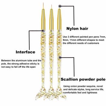 New Wholesale manicure liner 3pcs mermaid liner brush painting flower painting nail art brush