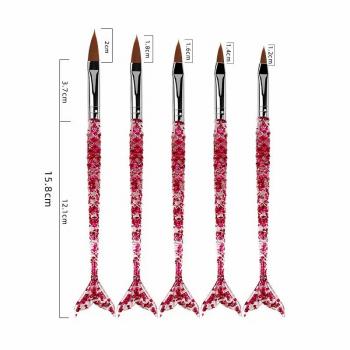 5pcs Nail Art Crystal Brush Transparent Glitter Stick Sculpting Mermaid Brush Nail Brush