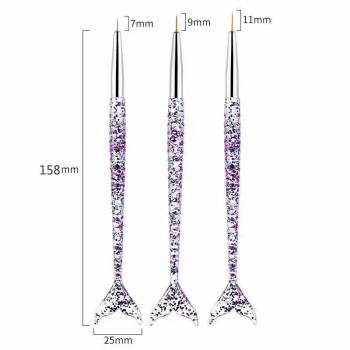 Nail Art Tools Mermaid Fish Shape transparent purple Painting Drawing Gradient Nail Brush For 3pcs/set