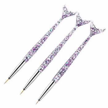 Nail Art Tools Mermaid Fish Shape transparent purple Painting Drawing Gradient Nail Brush For 3pcs/set