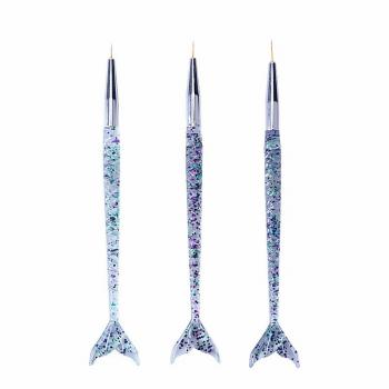 Nail Art Tools Mermaid Fish Shape transparent purple Painting Drawing Gradient Nail Brush For 3pcs/set