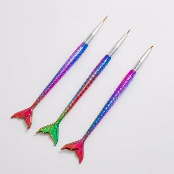 Nail Art Tools Mermaid Fish Shape Painting Drawing Gradient Nail Brush And Dots Pen For Nails Tip For 3pcs/set