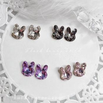 New nail art hot selling flash rabbit jewelry finished cute rabbit diamond transparent pink black nail diamond wholesale