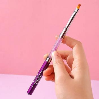 Hot Sale Crystal Superior Quality Customized Acrylic Brush Holder Double Head Painting Nail Art Brush For Nail Tools