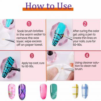 Private Label 3pcs Nail Art Brush Drawing Painting Flower Liner Pen Marble Pattern Handle Uv Gel Polish Manicure Tools Set