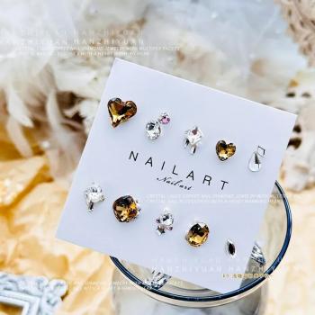 Crystals Smoke Yellow Rhinestones Sharp Bottom Big Diamond Peach Heart Fat SquareFor Nail Art Accessories 5pcs