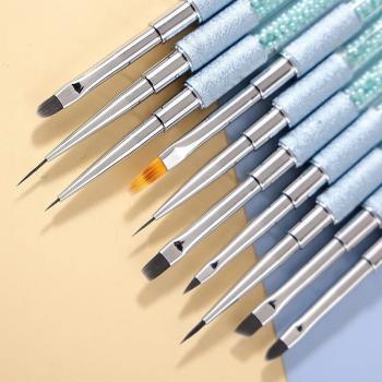 Professional 10pcs Gel Nail Brushes Set With Pearl Acrylic Handle Manicure Oval Flat 3d Detail Brush For Acrylic Nail