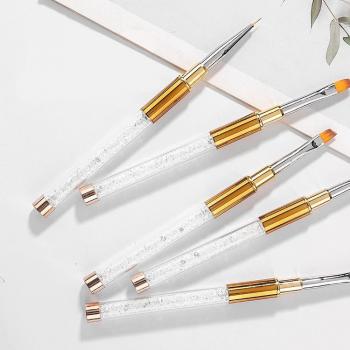 2023 New Private Label Crytal Handle Triangle 3d Nail Art Brush Liner With Gold Cover