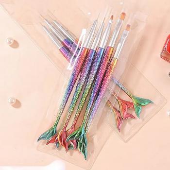Nail Art Tools Mermaid Fish Shape Painting Drawing Gradient Nail Brush And Dots Pen For Nails Tip For 5pcs/set