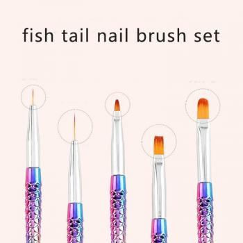 Nail Art Tools Mermaid Fish Shape Painting Drawing Gradient Nail Brush And Dots Pen For Nails Tip For 5pcs/set