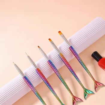 Nail Art Tools Mermaid Fish Shape Painting Drawing Gradient Nail Brush And Dots Pen For Nails Tip For 5pcs/set