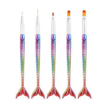 Nail Art Tools Mermaid Fish Shape Painting Drawing Gradient Nail Brush And Dots Pen For Nails Tip For 5pcs/set
