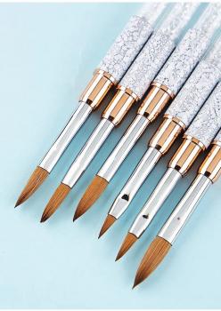Wholesale Size #14 Custom Logo Rose Gold Copper Parts Sliver Rhinestone Handle 100% Pure Kolinsky Hair 3d Acrylic Nail Art Brush