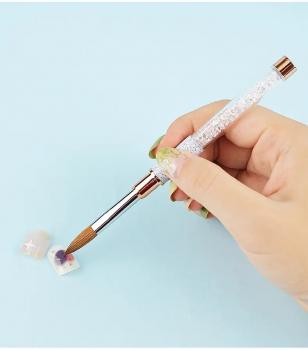 Wholesale Size #14 Custom Logo Rose Gold Copper Parts Sliver Rhinestone Handle 100% Pure Kolinsky Hair 3d Acrylic Nail Art Brush