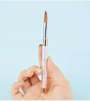 Wholesale Size #14 Custom Logo Rose Gold Copper Parts Sliver Rhinestone Handle 100% Pure Kolinsky Hair 3d Acrylic Nail Art Brush