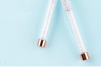 Wholesale Size #14 Custom Logo Rose Gold Copper Parts Sliver Rhinestone Handle 100% Pure Kolinsky Hair 3d Acrylic Nail Art Brush