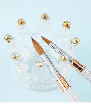 Wholesale Size #14 Custom Logo Rose Gold Copper Parts Sliver Rhinestone Handle 100% Pure Kolinsky Hair 3d Acrylic Nail Art Brush