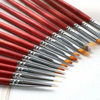 High Quality Fiber Wool Nail Brush Set 15 Pcs Painted Line Nail Art Tools Phototherapy Crystal Carving Pen Point Wholesale