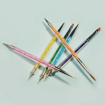 Factory Wholesale 5 Pcs Nail Art Liner Brushes Point Drill Drawing Brush Pen Double Ended Dotting Painting Tools Set