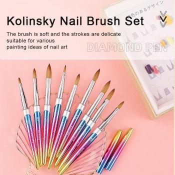 Wholesale 100% Kolinsky Nail Brush Mink Crystal Pen Kolinsky Hair Acrylic Round Nail Art Brush