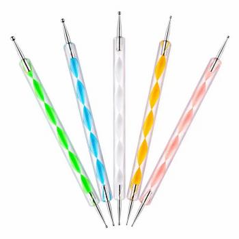 2024 Factory Acrylic Nail Art Tools Plastic Handle Double Head nail tool brushes 5 decorative drill pens