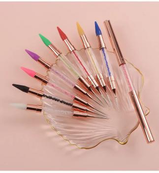 Factory nail dotting pen Direct sales double headed nail crayon and nail dotting pen gold metal handle dotting pen