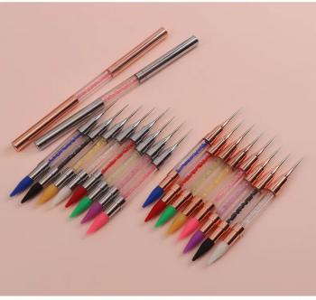 Factory nail dotting pen Direct sales double headed nail crayon and nail dotting pen gold metal handle dotting pen