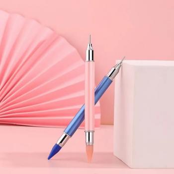 Custom Logo Dual Ended DIY Nail Art Tool Professional Nail Rhinestone Picker Dotting Pen With Extra 2 Wax Head