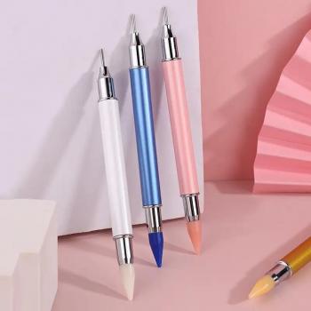 Custom Logo Dual Ended DIY Nail Art Tool Professional Nail Rhinestone Picker Dotting Pen With Extra 2 Wax Head