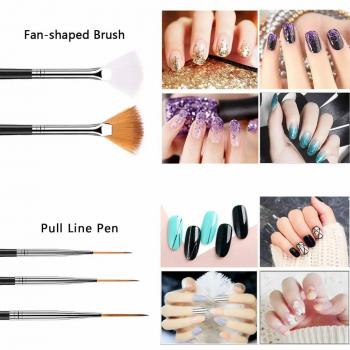 Factory Nail Art Design Tools Private Label 15pcs Nail Art Painting Brushes Set With 5pcs Nail Art Dotting Pens