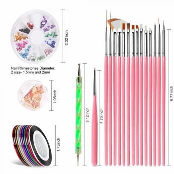 New Product 15pcs Nail Art Tool Nail Painting Brushes Wholesale DYI Manicure Tape Color Rhinestones for Nails Art